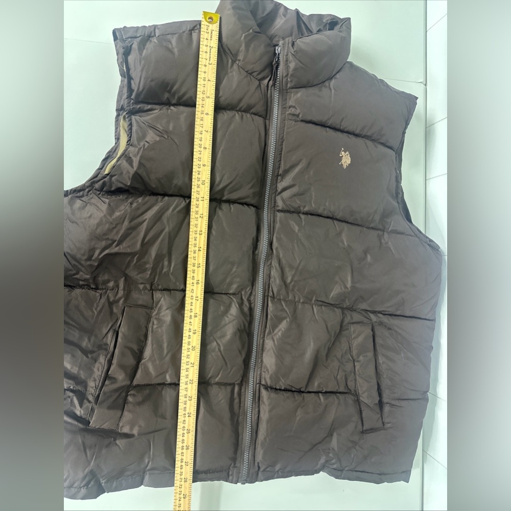 NWT US Polo Assn Mens Sz XL Sleeveless Full Zip Up Quilted Puffer Vest Brown - Picture 6 of 9